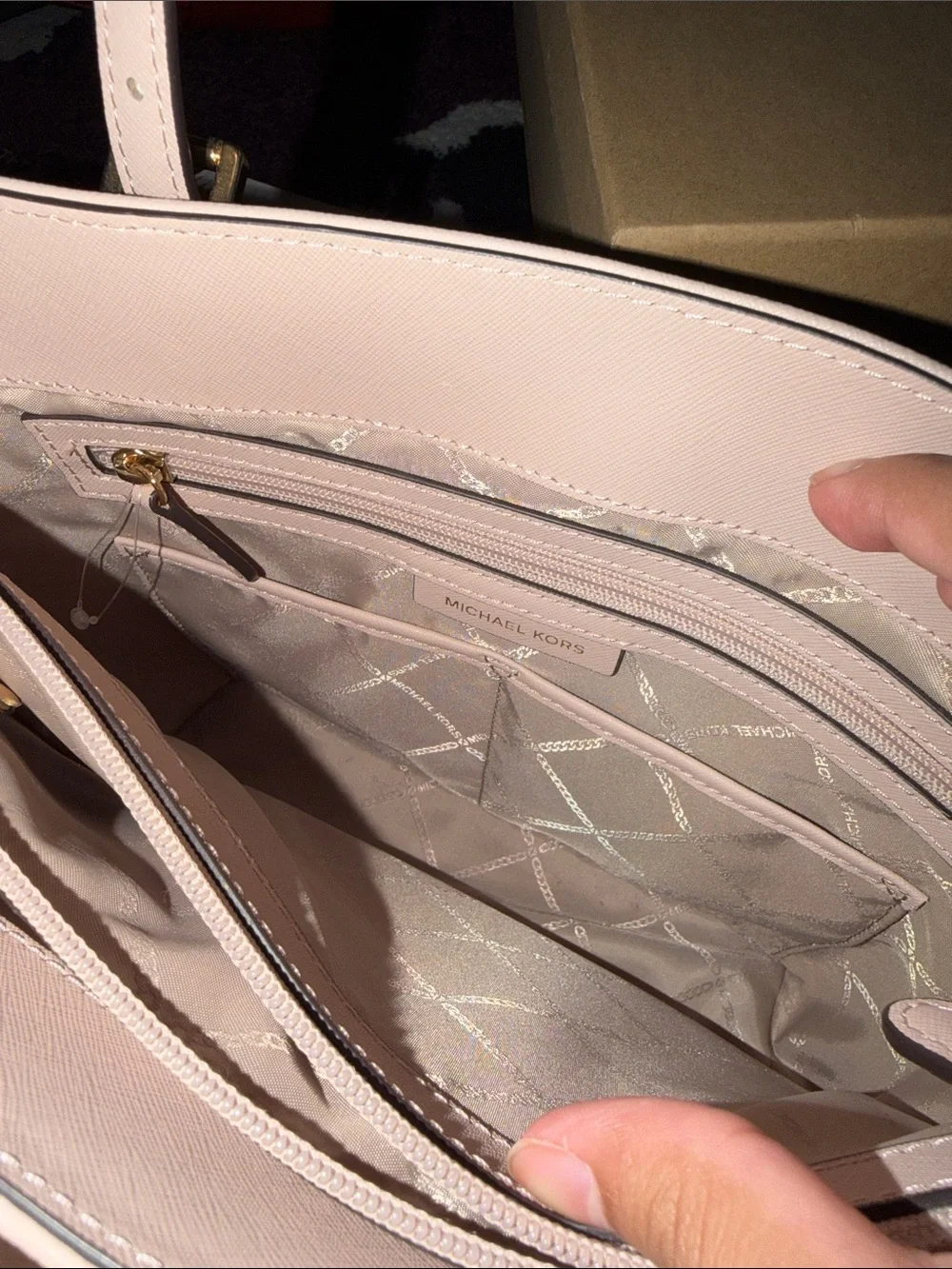 Michael Kors Pale Pink Saffiano Leather Tote with Front Pocket